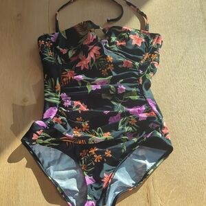 Floral Black One-Piece Swimsuit